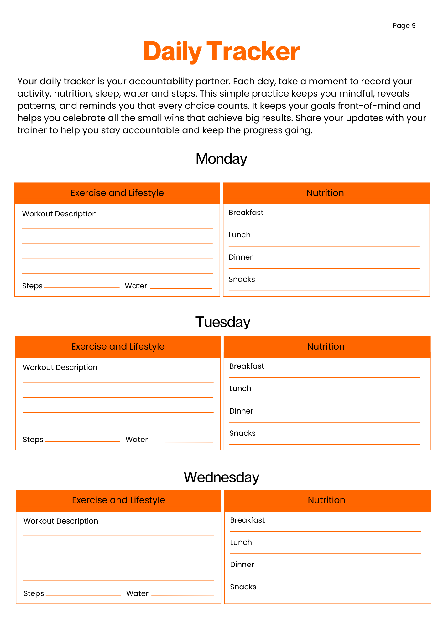 Week One Daily Tracker